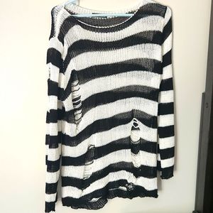 Black and white distressed sweater